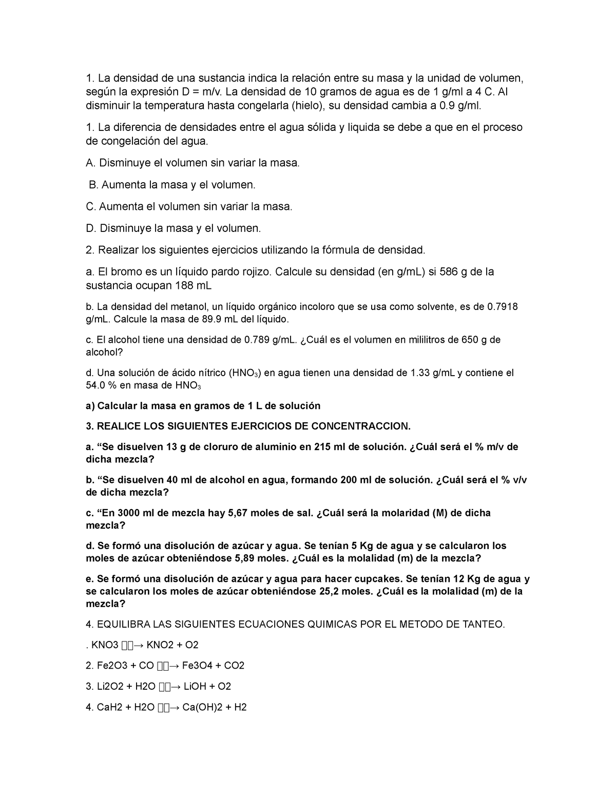 Nivelacion De Grado Decimo Y Once La Densidad De Una Sustancia Indica La Relaci N Entre