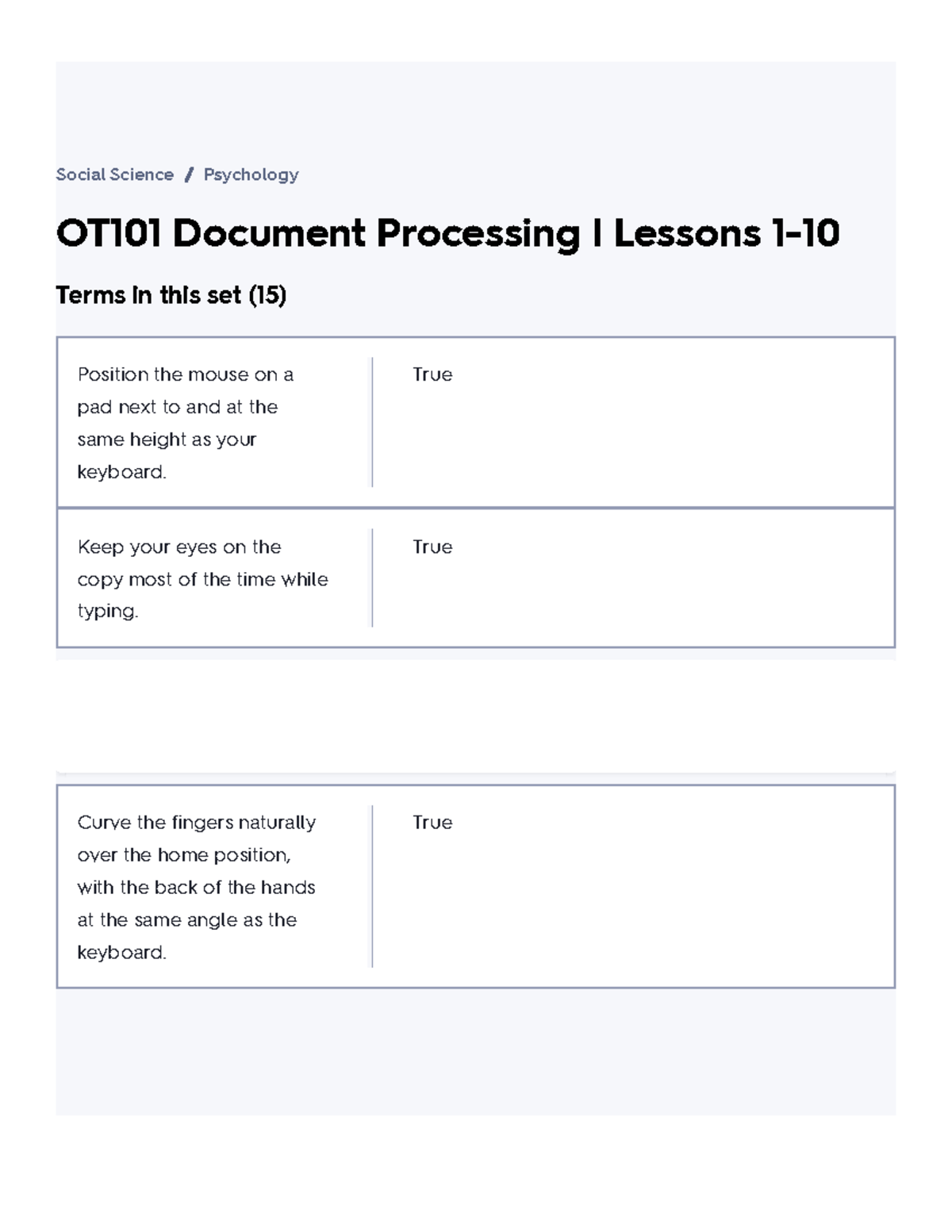 OT101 Document Processing I Lessons 1-10 Flashcards Quizlet - OT101 ...