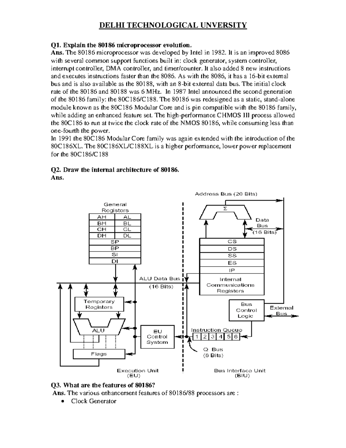 Question Bank 8086micro-2 - Q1. Explain the 80186 microprocessor ...