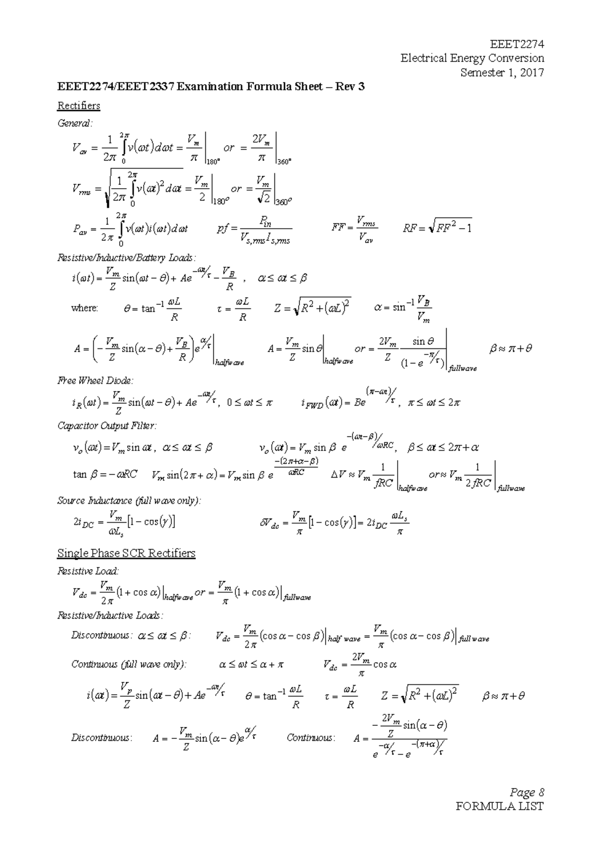 Exam Formula Sheet Studocu