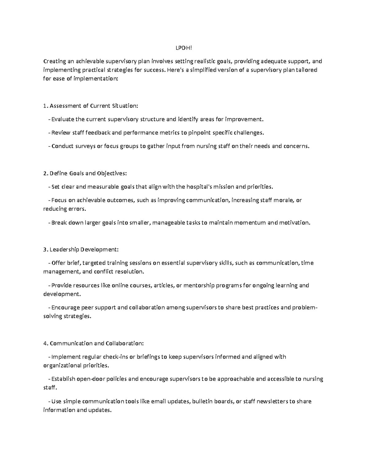 Supervisory plan 1 - LPDH! Creating an achievable supervisory plan ...