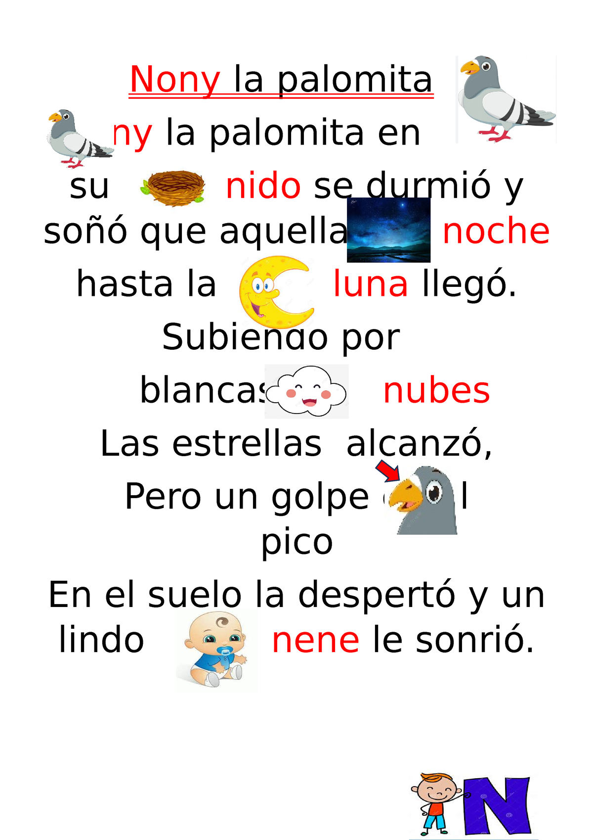 3 Miercoles Cficha N 05 de julio Nony la palomita Nony la palomita en su nido se durmió y soñó