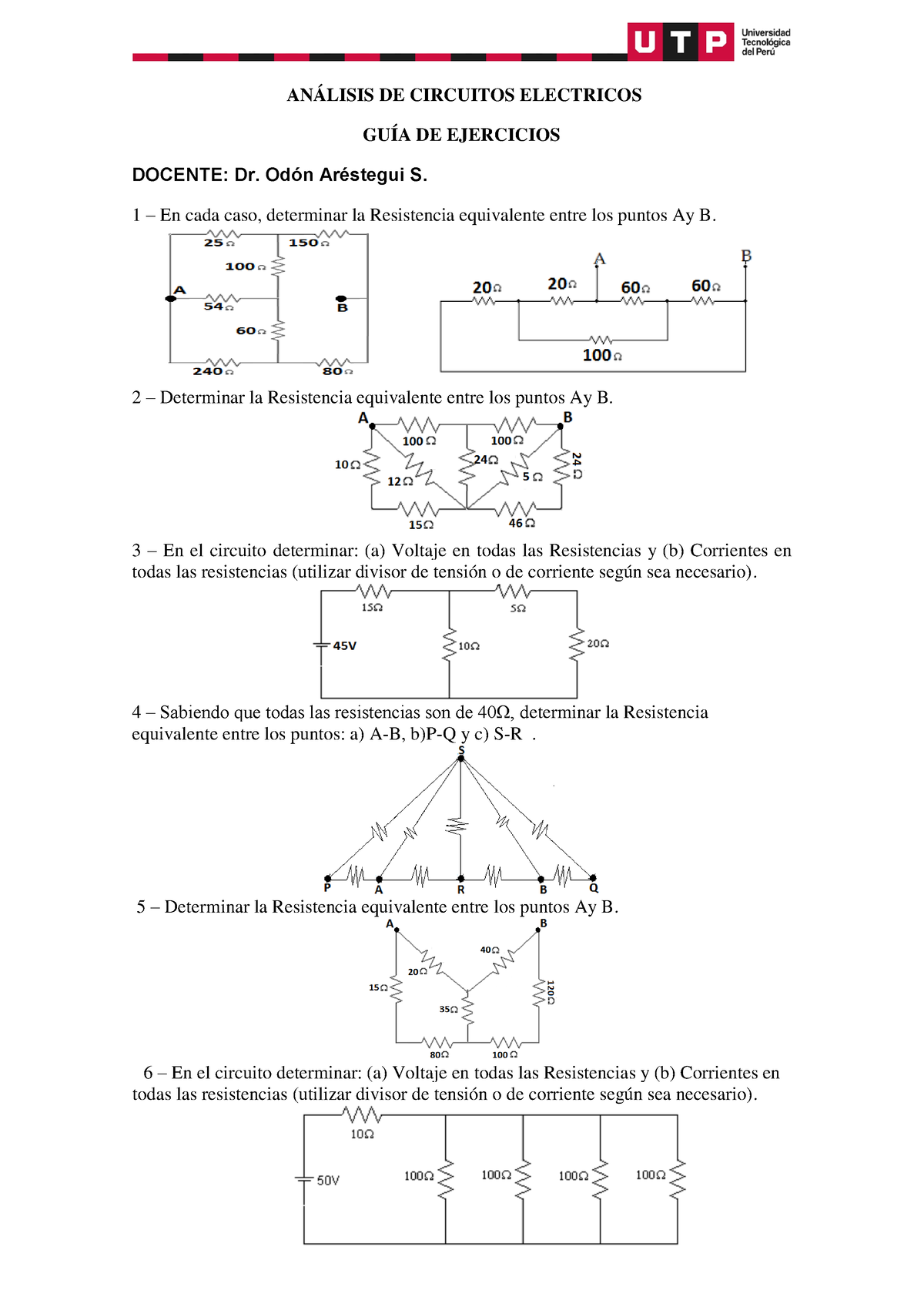 Lista DE Ejercicios - ANÁLISIS DE CIRCUITOS ELECTRICOS GUÍA DE ...