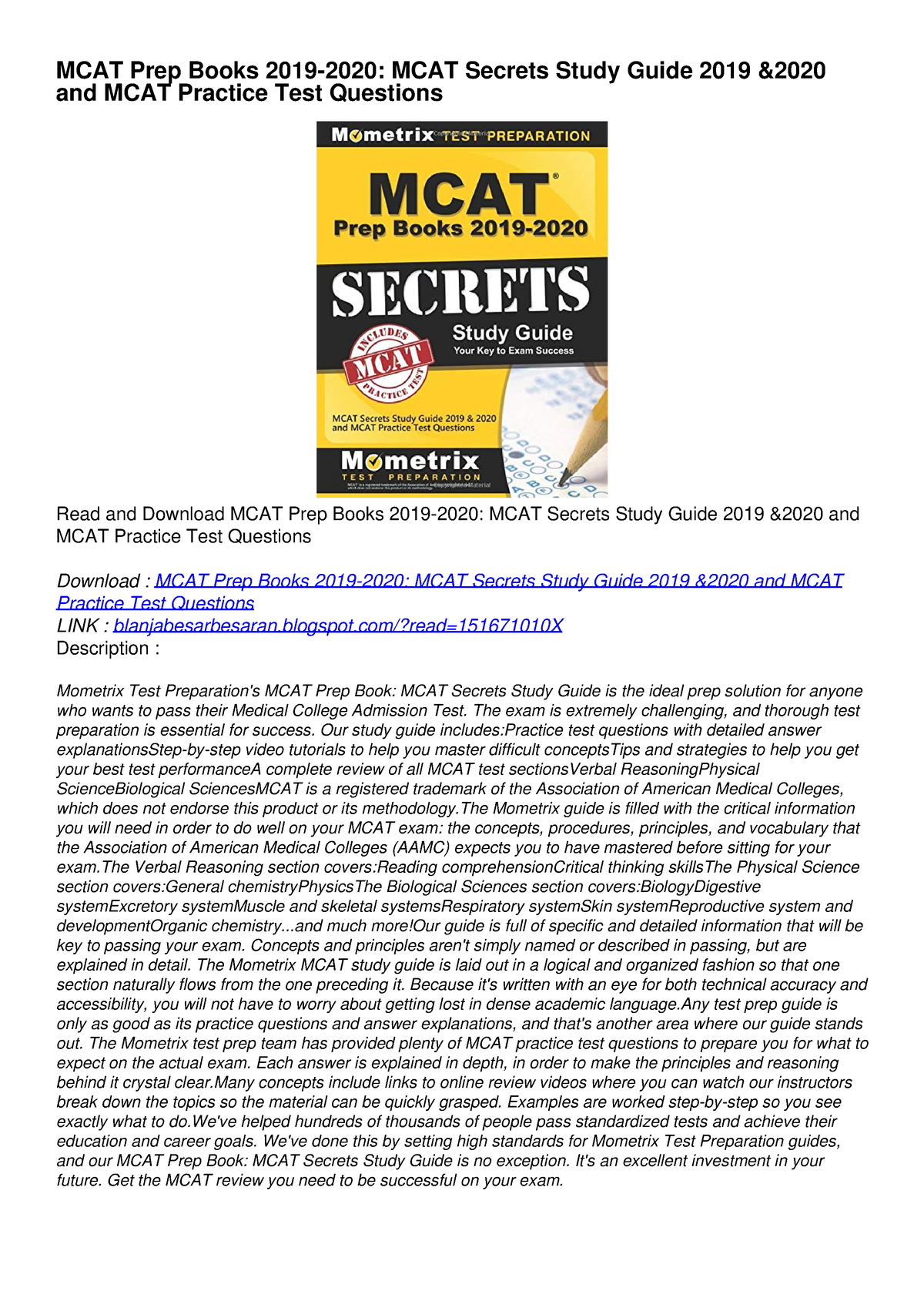 PDF/READMCAT Prep Books 2019-2020: MCAT Secrets Study Guide 2019 2020 ...