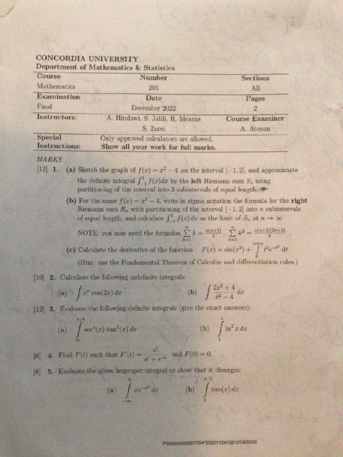 F-Dec-2022 - Final exam 2022 - MATH 205 - Studocu