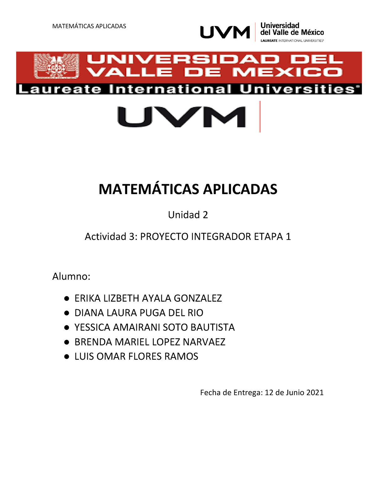 Proyecto Integrador Etapa 1 - MATEMÁTICAS APLICADAS Unidad 2 Actividad ...