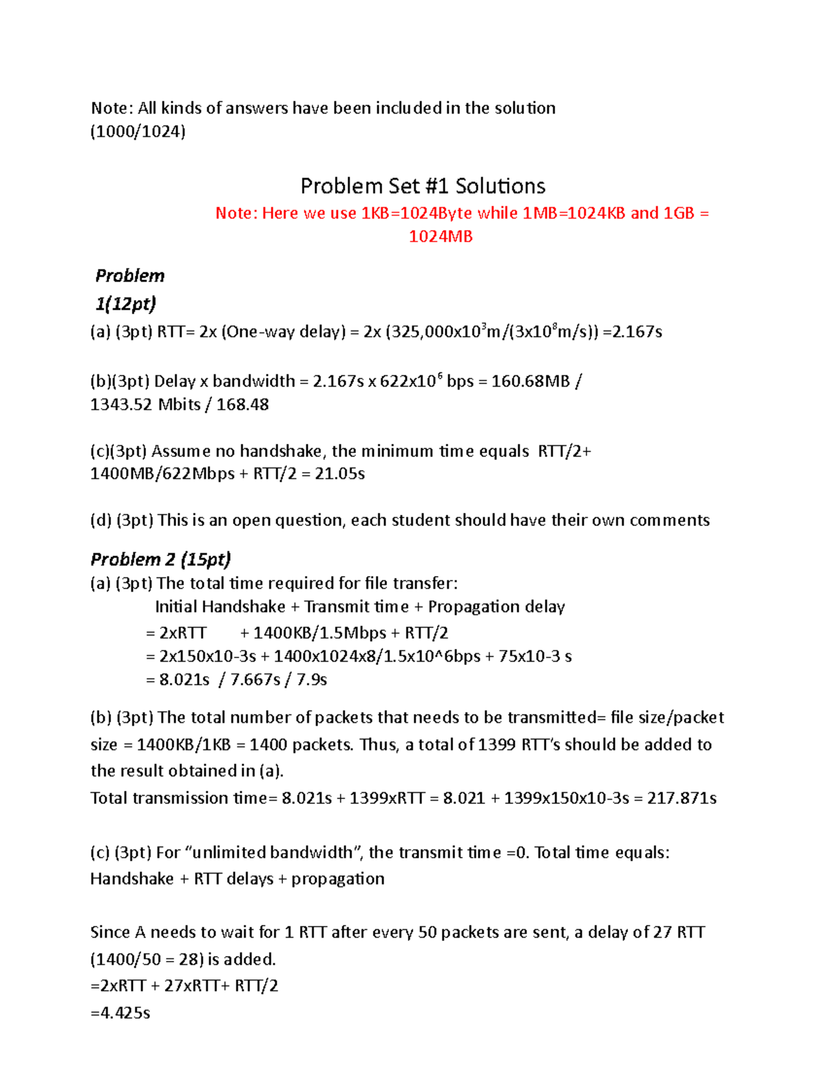 PS1 2017 Solutions - Note: All kinds of answers have been included in ...
