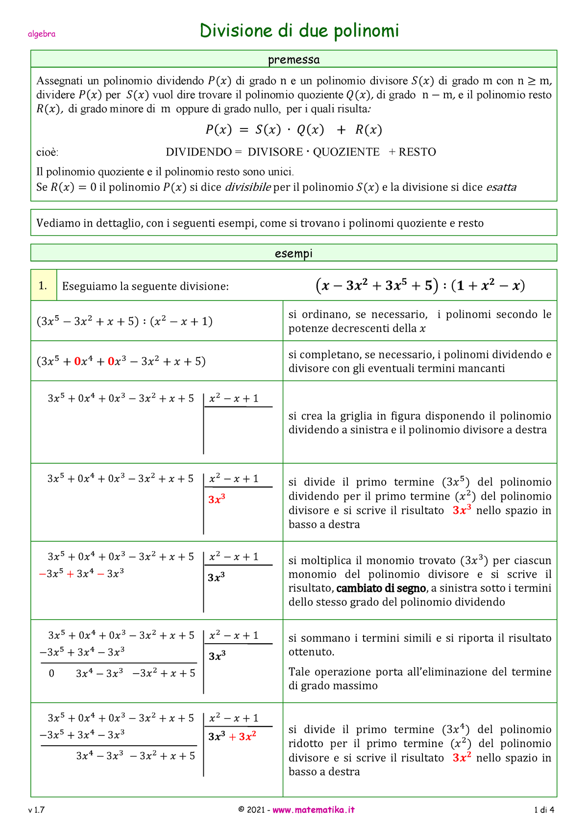 03 12 Divisione Due Polinomi 1 7 Esercizi Formule E Teoria Tutorial E Molto Altro E Verifiche 1869