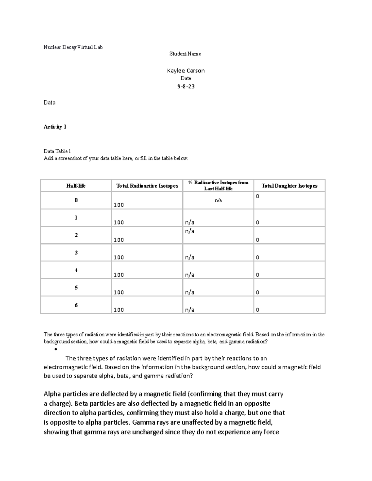 Chem Lab 14 lab work Nuclear Decay Virtual Lab Student Name Kaylee