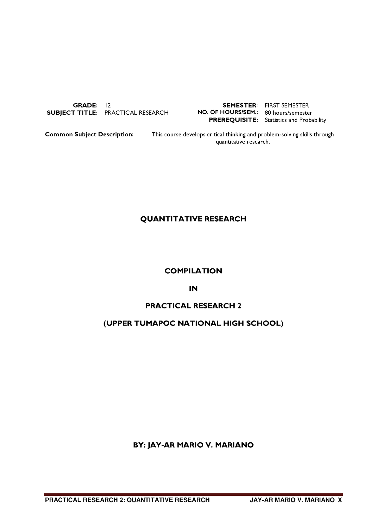 Practical Research 2 Module - PRACTICAL RESEARCH 2: QUANTITATIVE ...