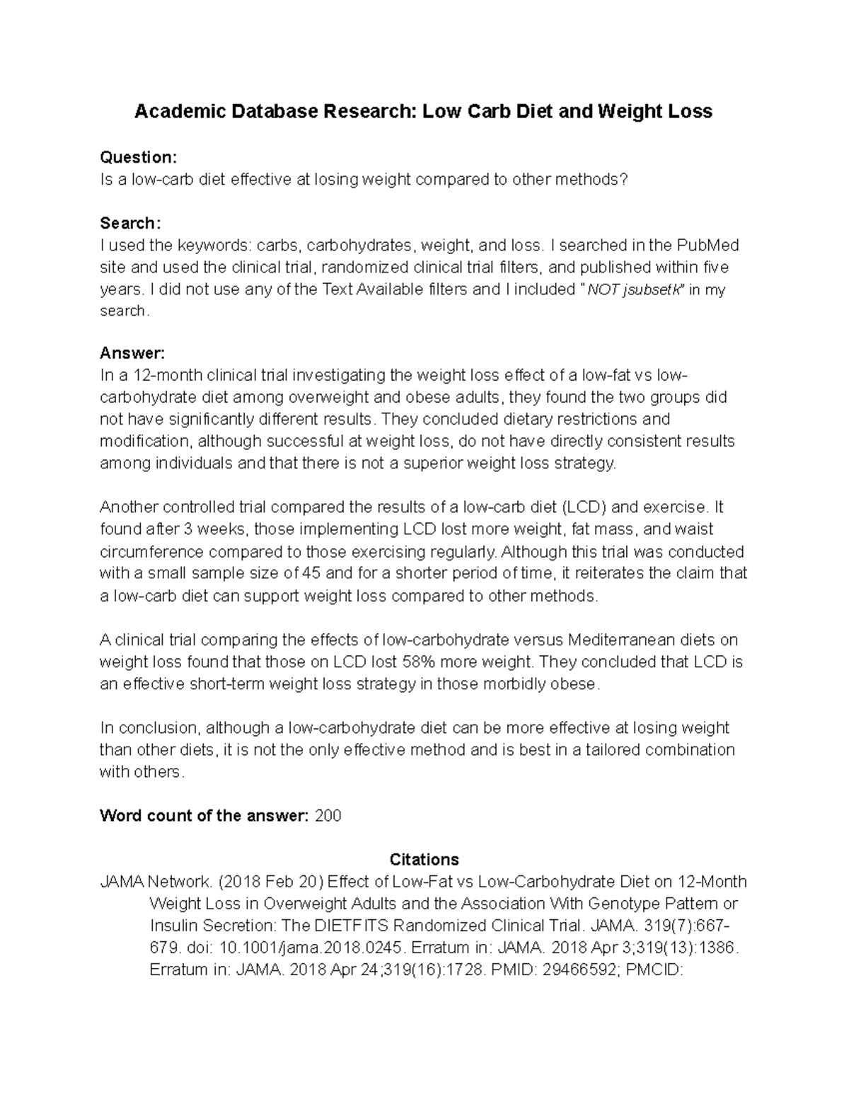 Alex Nguyen Academic Database Research Low Carb Academic Database