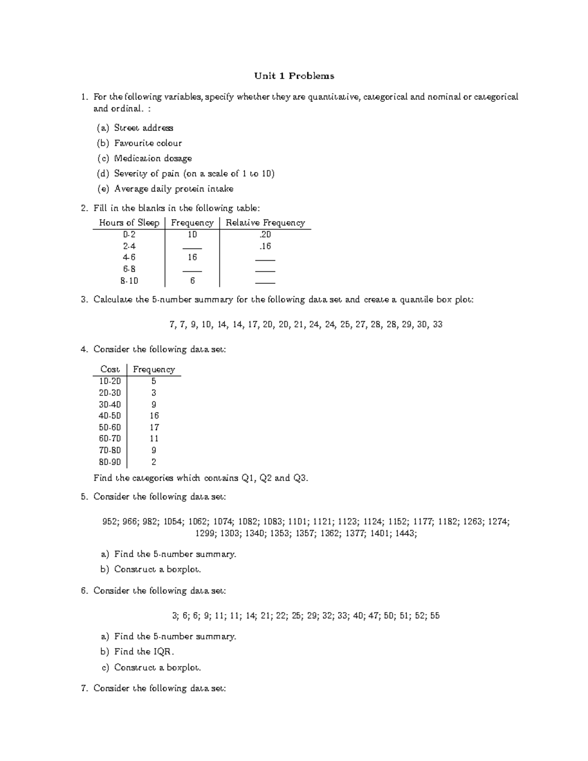 Unit 1 Problems-1150 - Unit 1 of STAT1150 PRACTICE PROBLEMS - Unit 1 ...