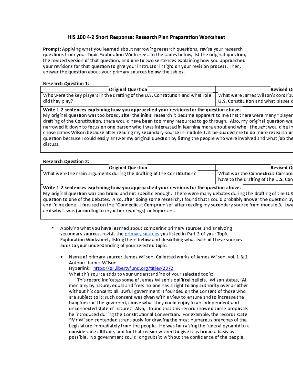 HIS 100 4-2 Short Response Research Plan Preparation Worksheet - StuDocu