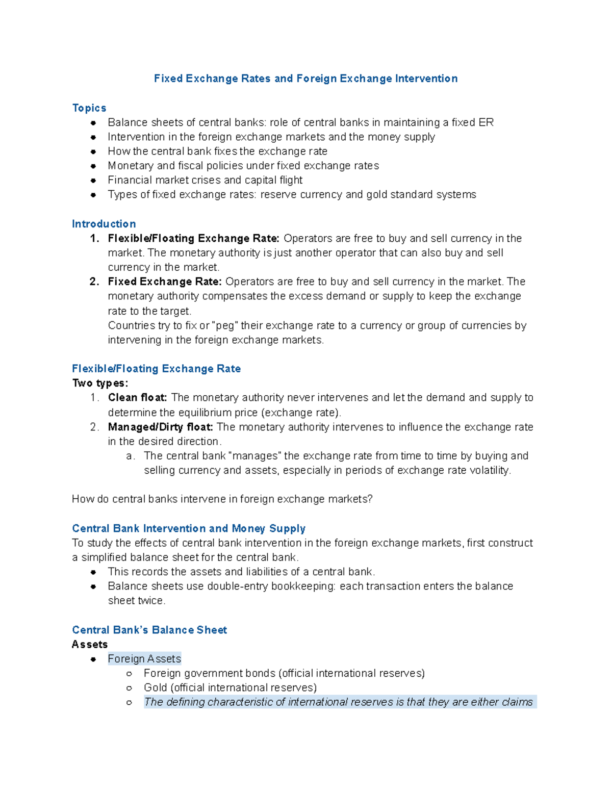 Fixed Exchange Rates And Foreign Exchange Intervention - Flexible ...