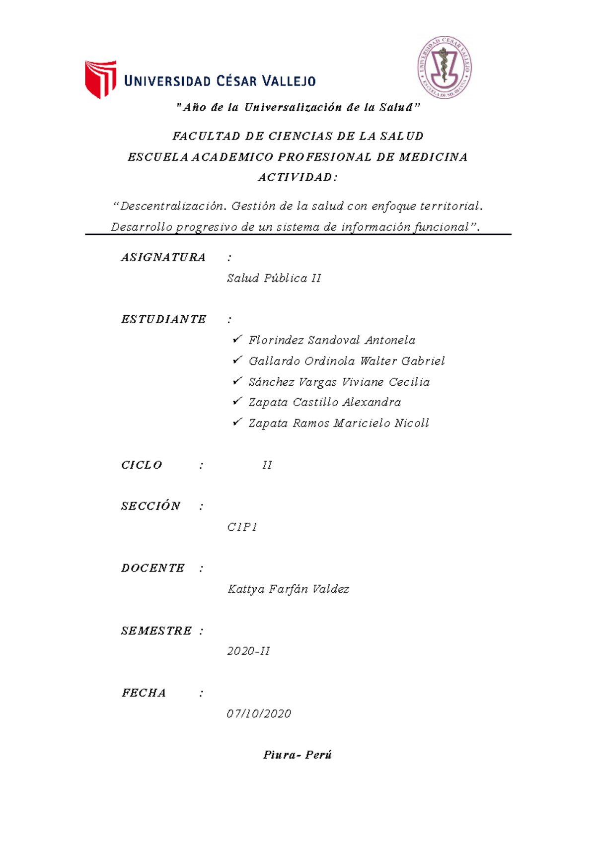 Descentralización. Gestión de la salud con enfoque territorial ...