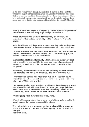 Didion - Why I Write - “Why I Write” by Joan Didion Joan Didion is the ...
