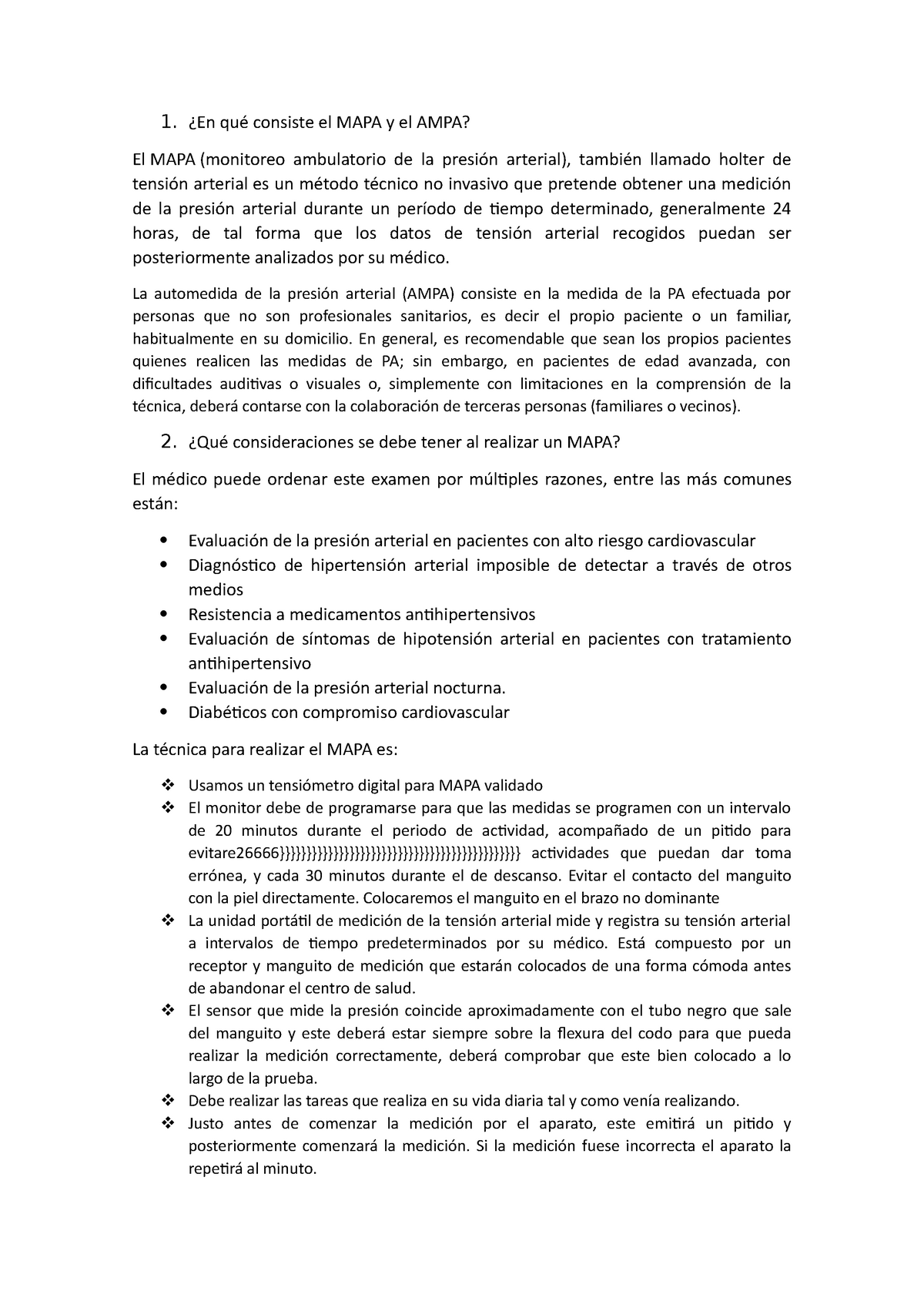 Practica 4 - Nota: 15 - 1. ¿En qué consiste el MAPA y el AMPA? El MAPA (monitoreo  ambulatorio de la - Studocu