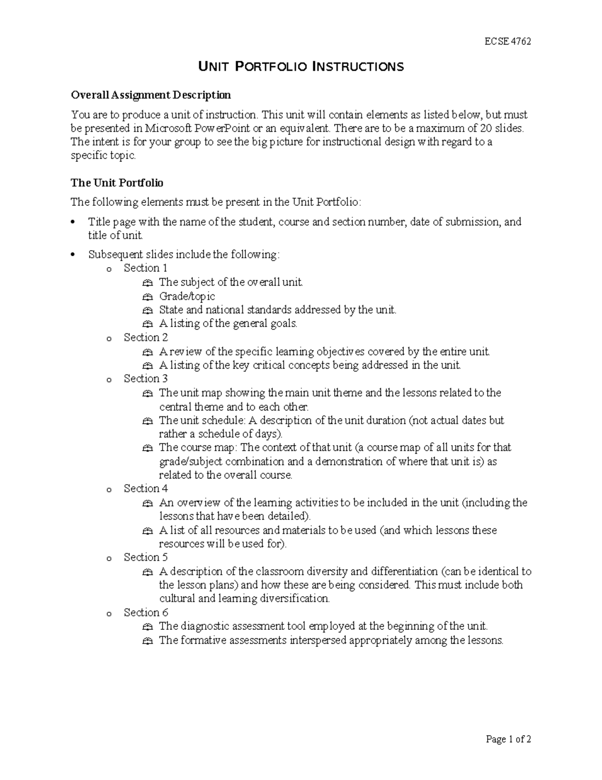 EDSE 4672 Unit Portfolio Instructions - ECSE 4762 UNIT PORTFOLIO ...