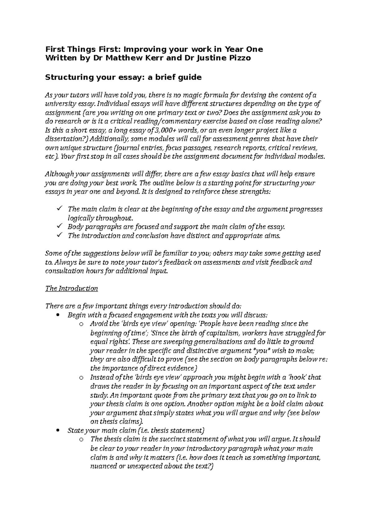 First Things First-Essay Structure - First Things First: Improving your ...