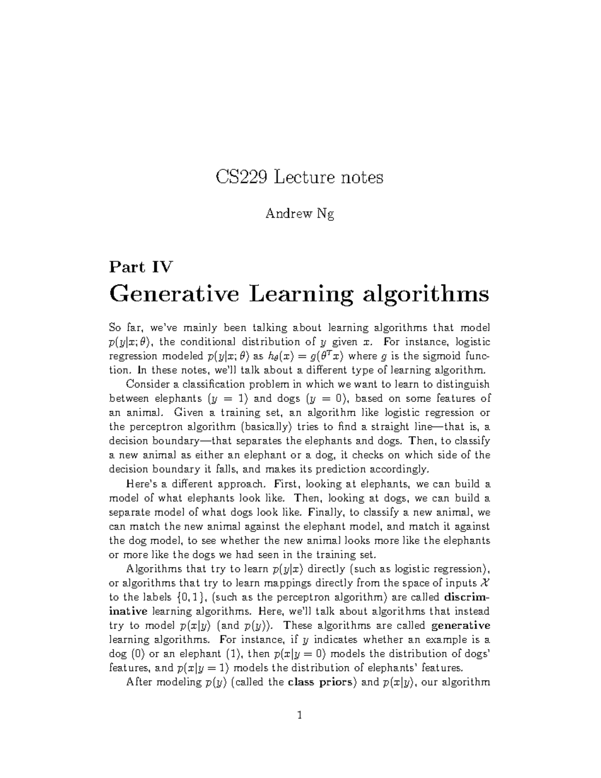 CS229 Lecture Notes - Machine Learning - CS229 Lecture Notes Andrew Ng ...