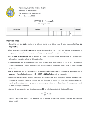 MAT1000 EXAMEN 2023 - Pontificia Universidad Cat ́olica De Chile ...