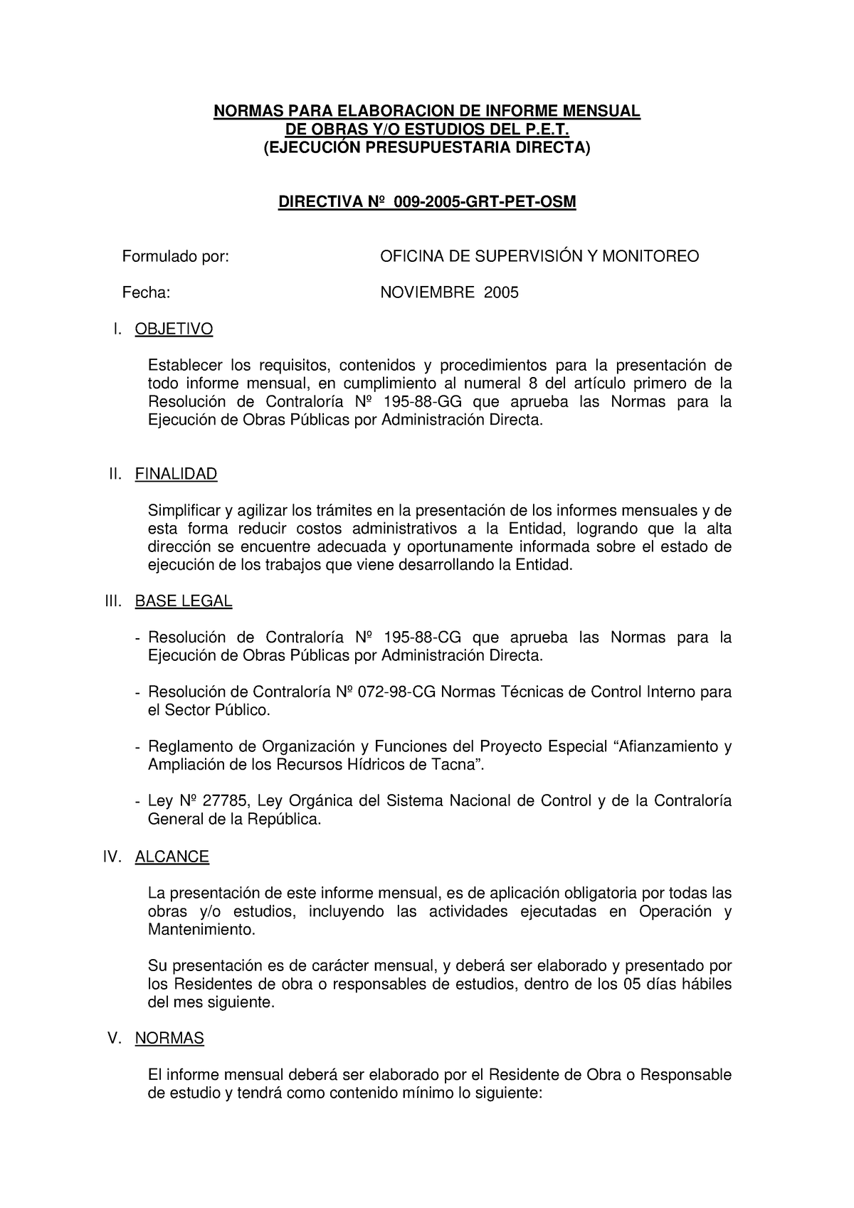 Directiva N09 Elaboracion Informe Mensual Obras Normas Para Elaboracion De Informe Mensual De 0578