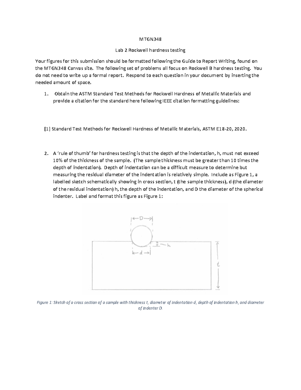 Mines MTGN 348 Microstructural Development Rockwell Hardness Test Lab