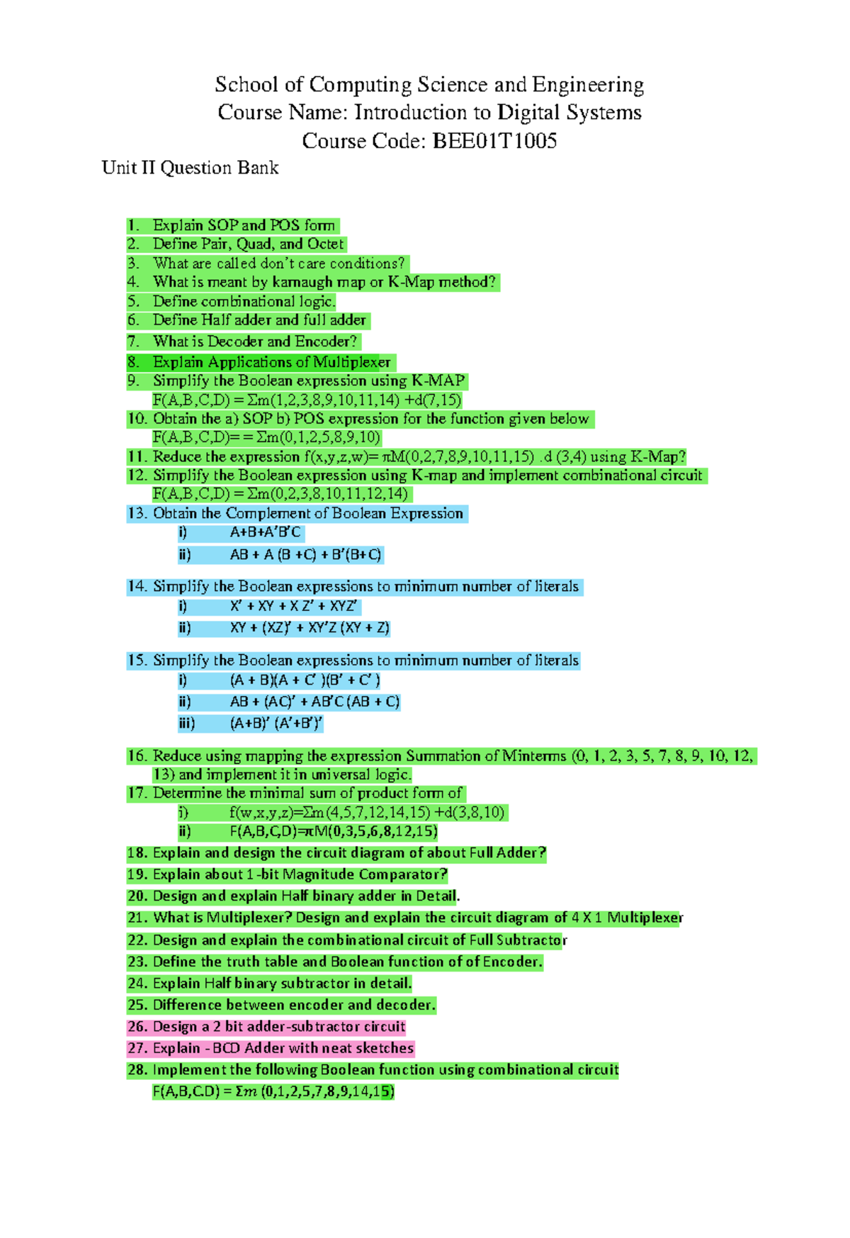 CAT 2 Qn Bank - qb and all notes of linear algebra - School of ...