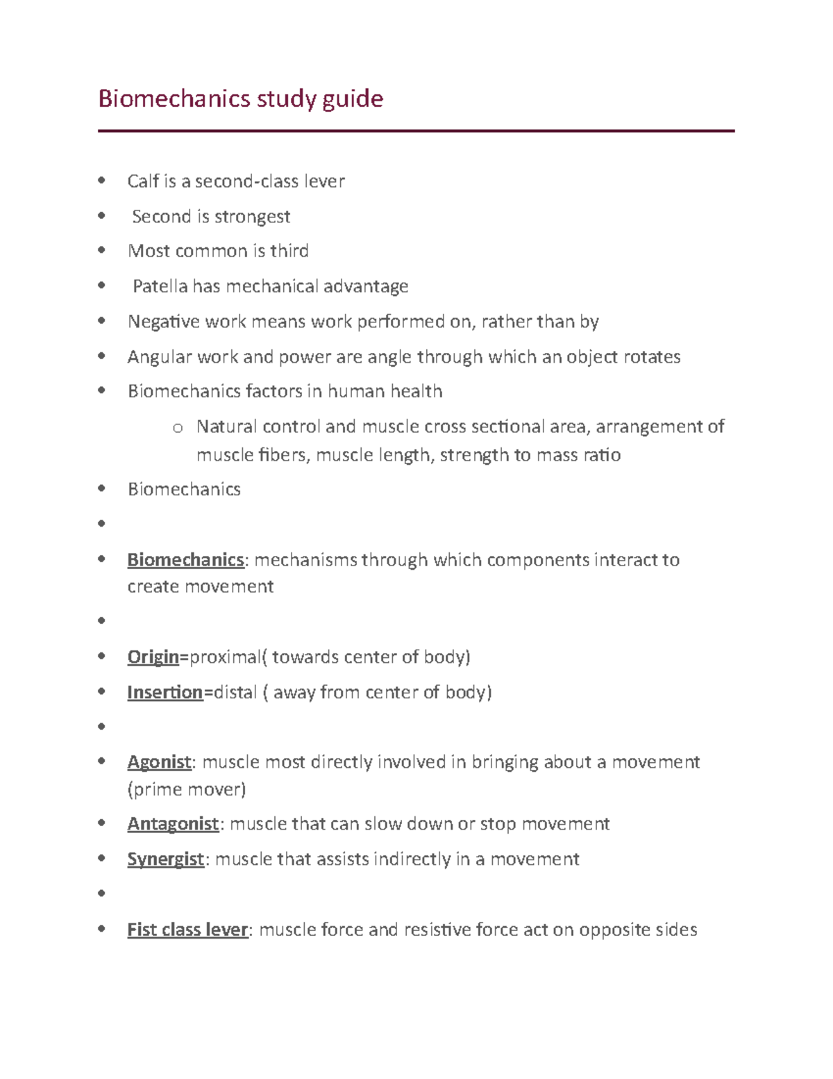 Biomechanics Quiz - Biomechanics Study Guide Calf Is A Second-class ...