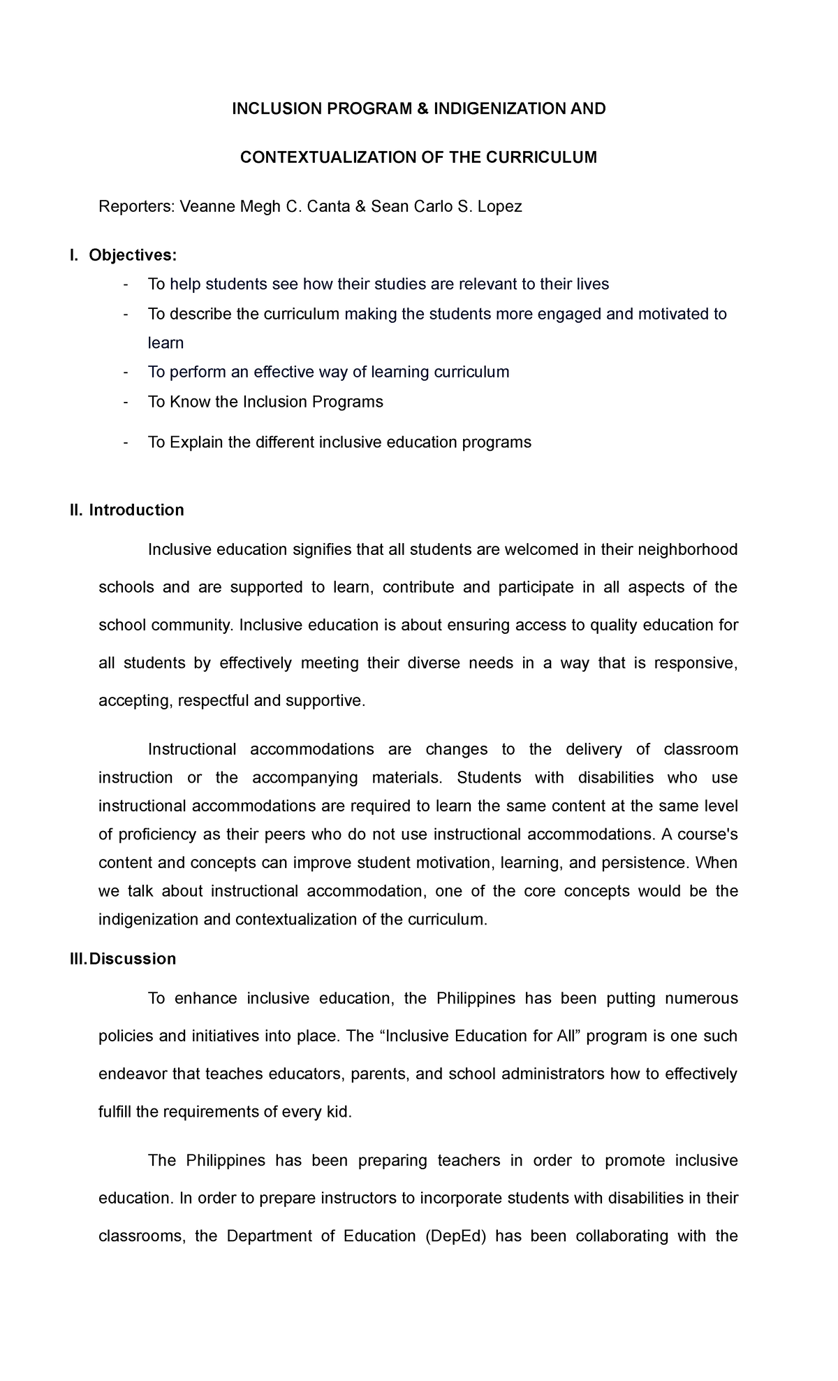 Inclusion- Program & Indigenous Education - INCLUSION PROGRAM ...