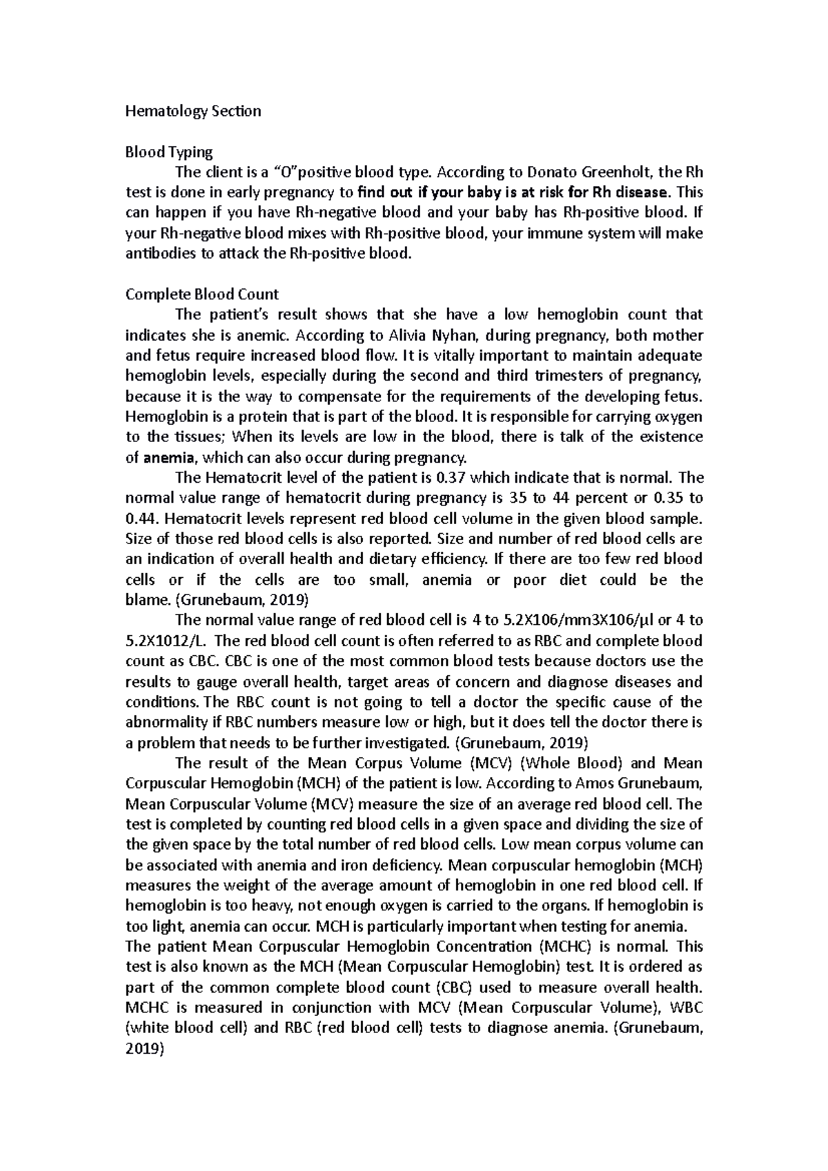 Interpretation of Hematology - Hematology Section Blood Typing The ...