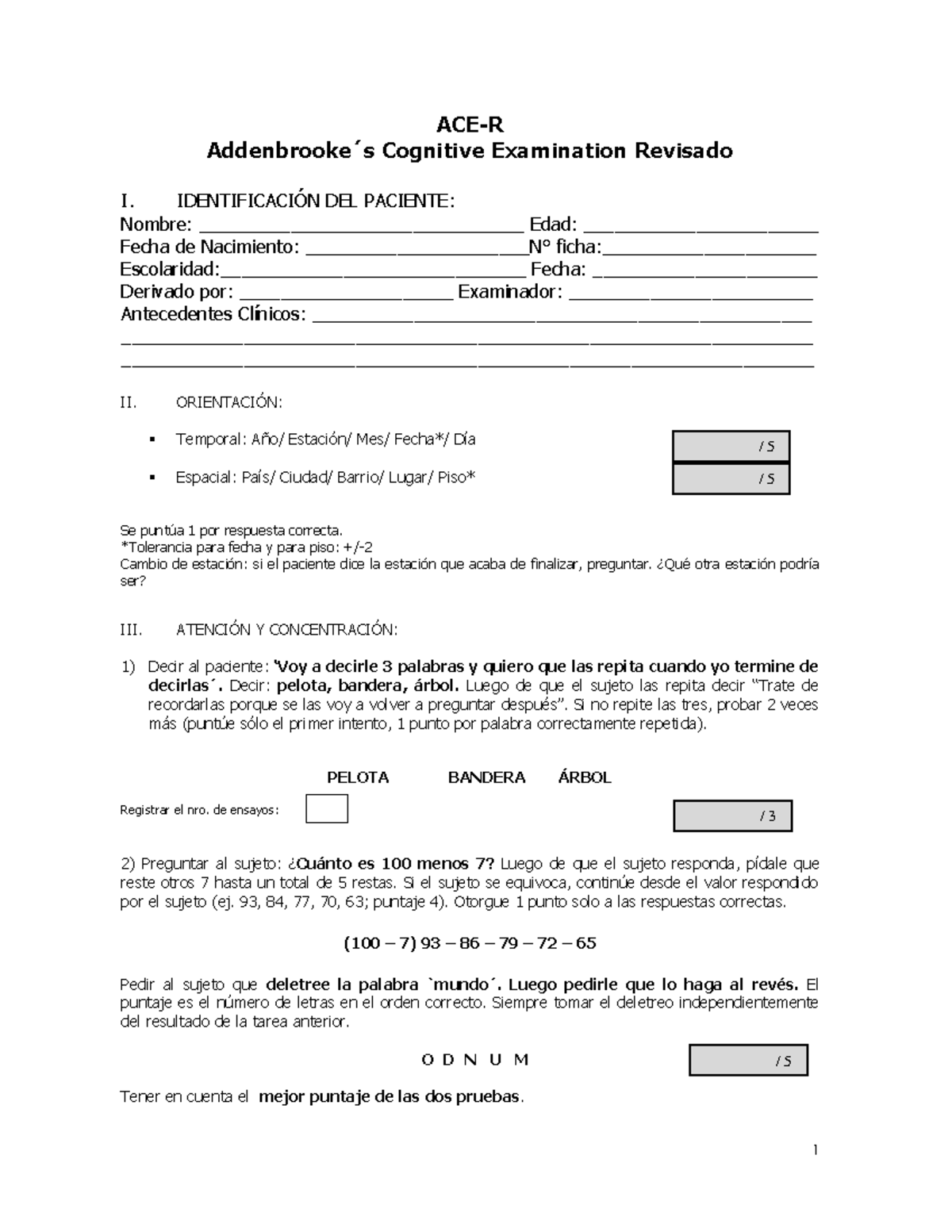 ACE-R Formato Baja Escolaridad Protocolo - ACE-R Addenbrooke ́s ...