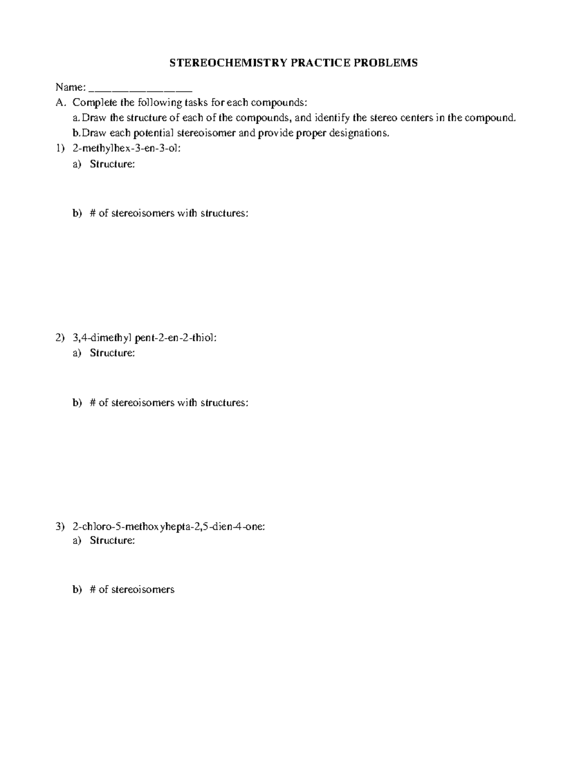 EXTRA STEREOCHEMISTRY PRACTICE PROBLEMS visual data 5