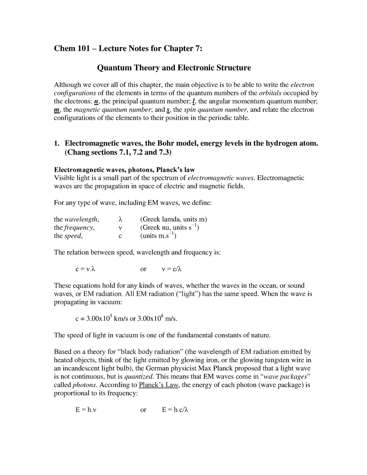 Chapter 7 Lecture Notes - Chem 101 – Lecture Notes For Chapter 7 ...