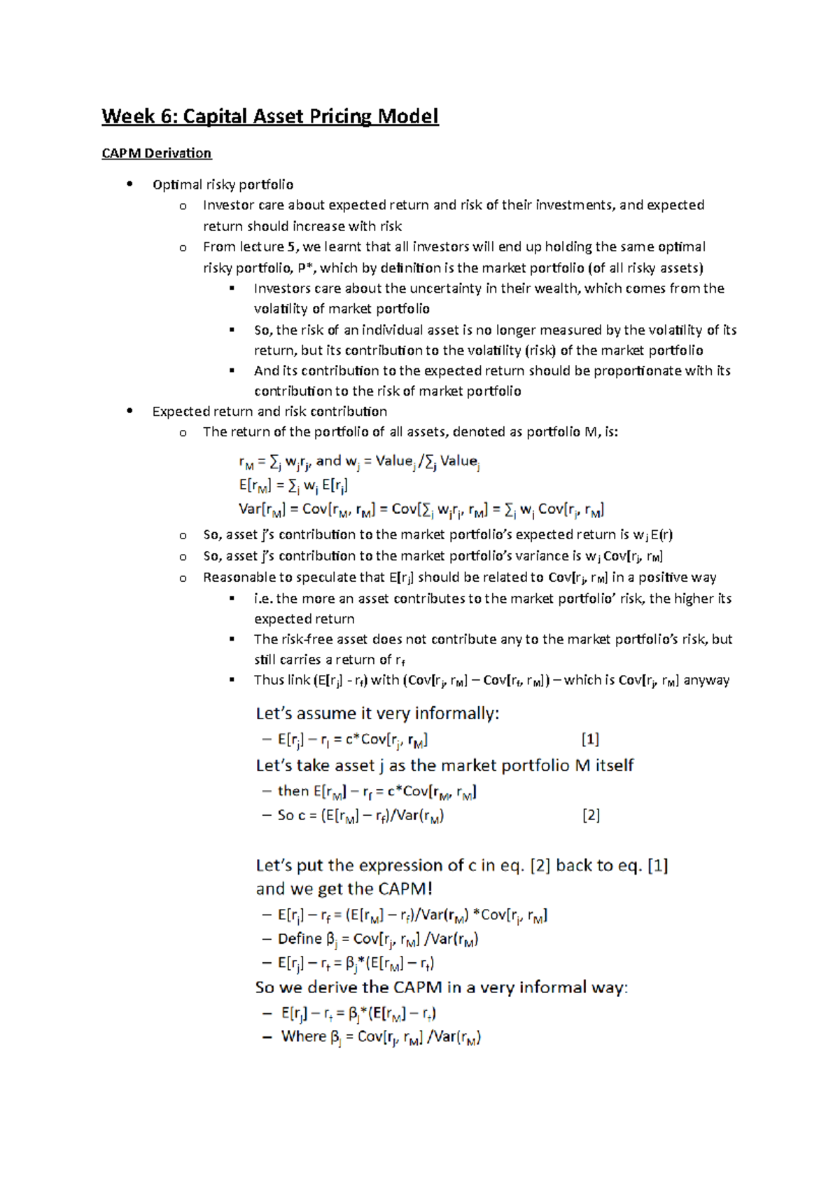 Week 6 Capital Asset Pricing Model - Week 6: Capital Asset Pricing ...