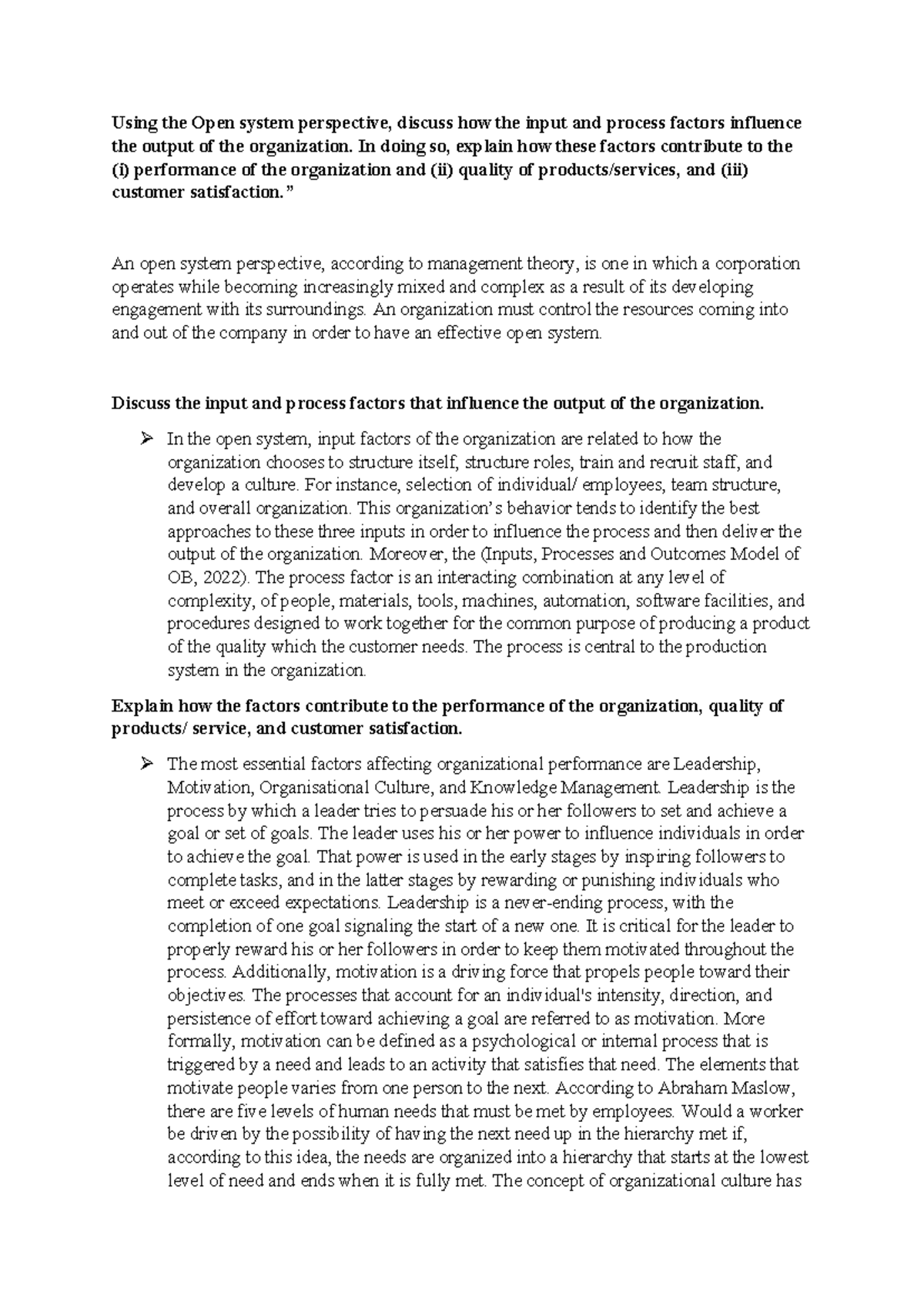 MG101 - my individual assignment - Using the Open system perspective ...