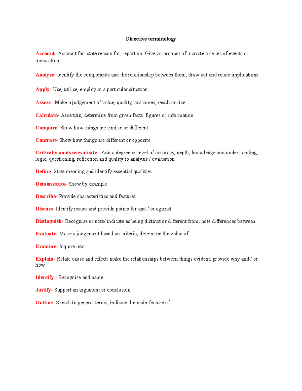 Operations notes - Directive terminology Account- Account for: state ...
