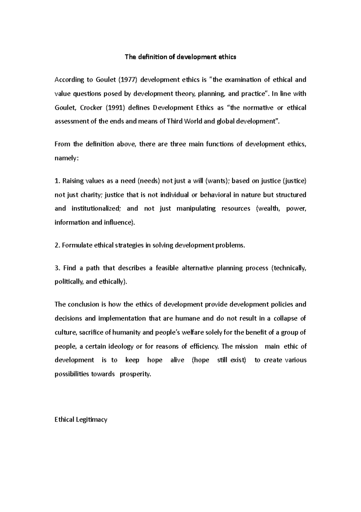 The definition of development ethics The definition of development