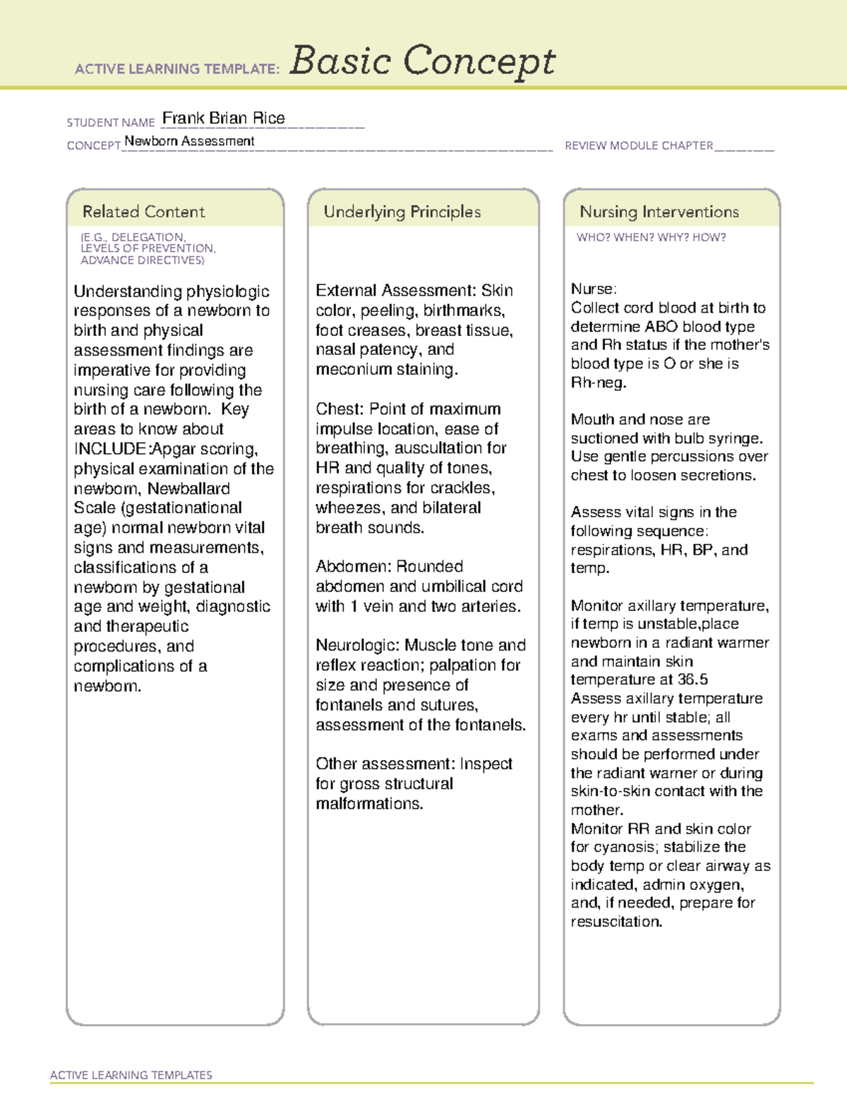 ATI Newborn Assessment - ACTIVE LEARNING TEMPLATES Basic Concept ...