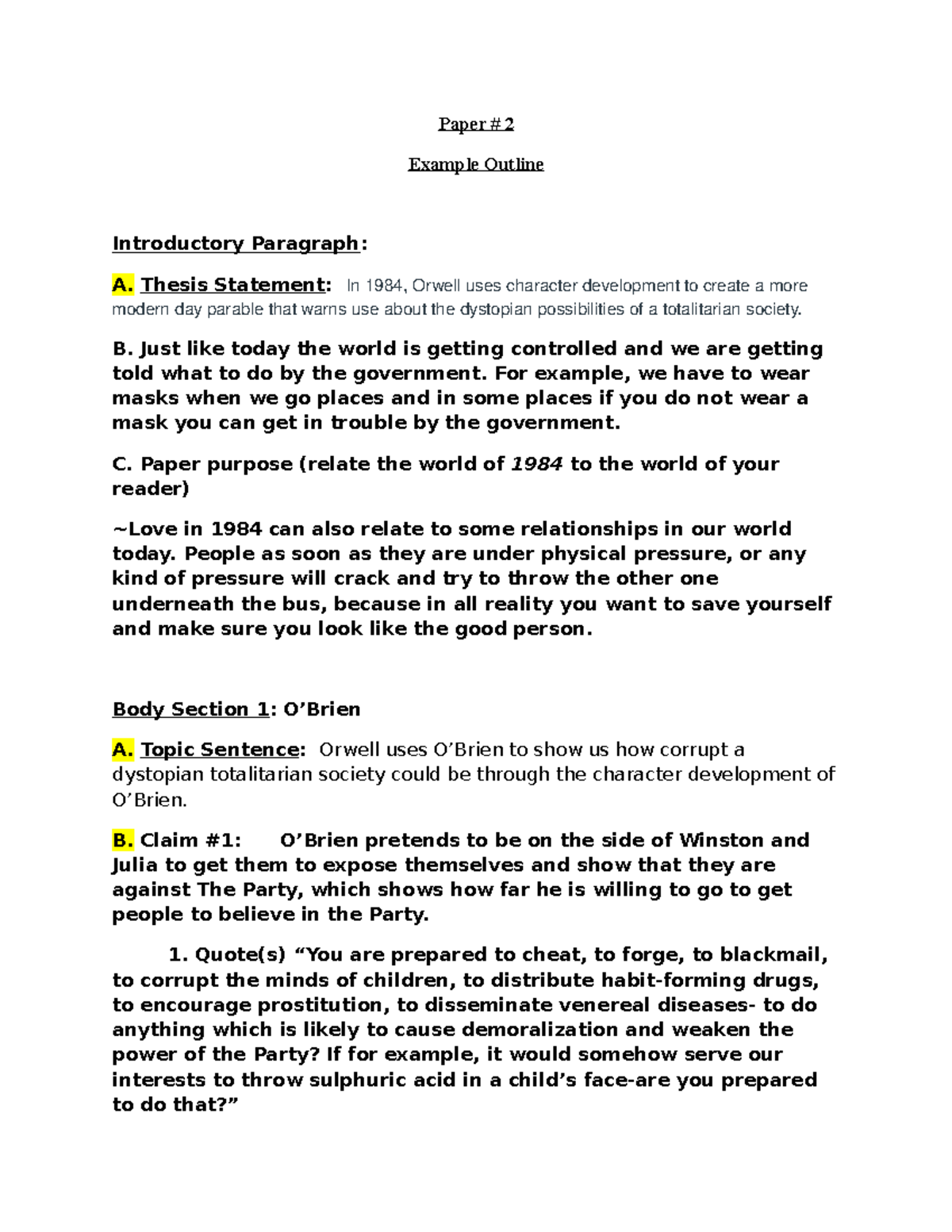 LCCC Eng162 Paper#2 Example Outline-2 - Paper # 2 Example Outline ...