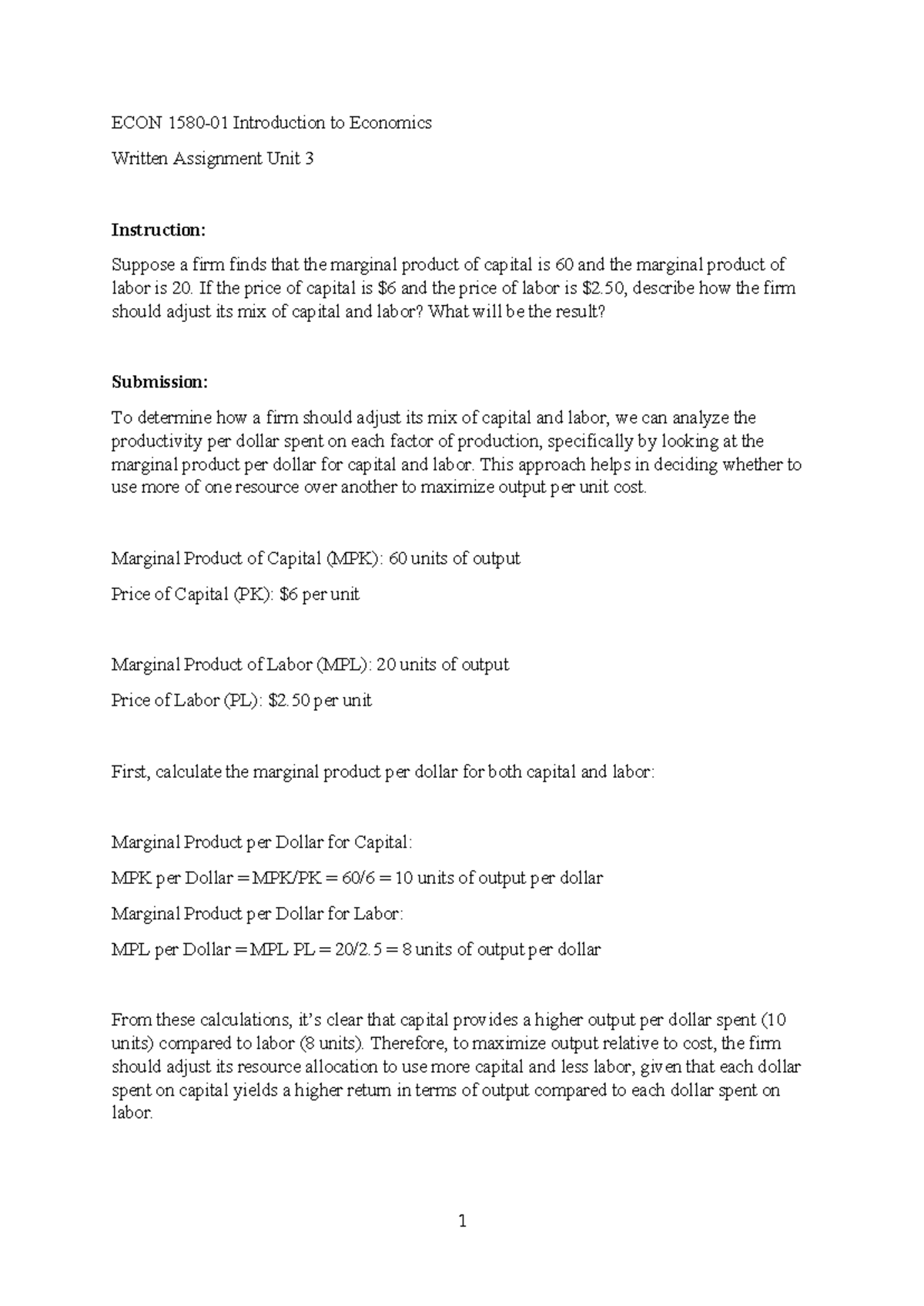 Econ 1580 01 written assignment nasir - ECON 1580-01 Introduction to ...
