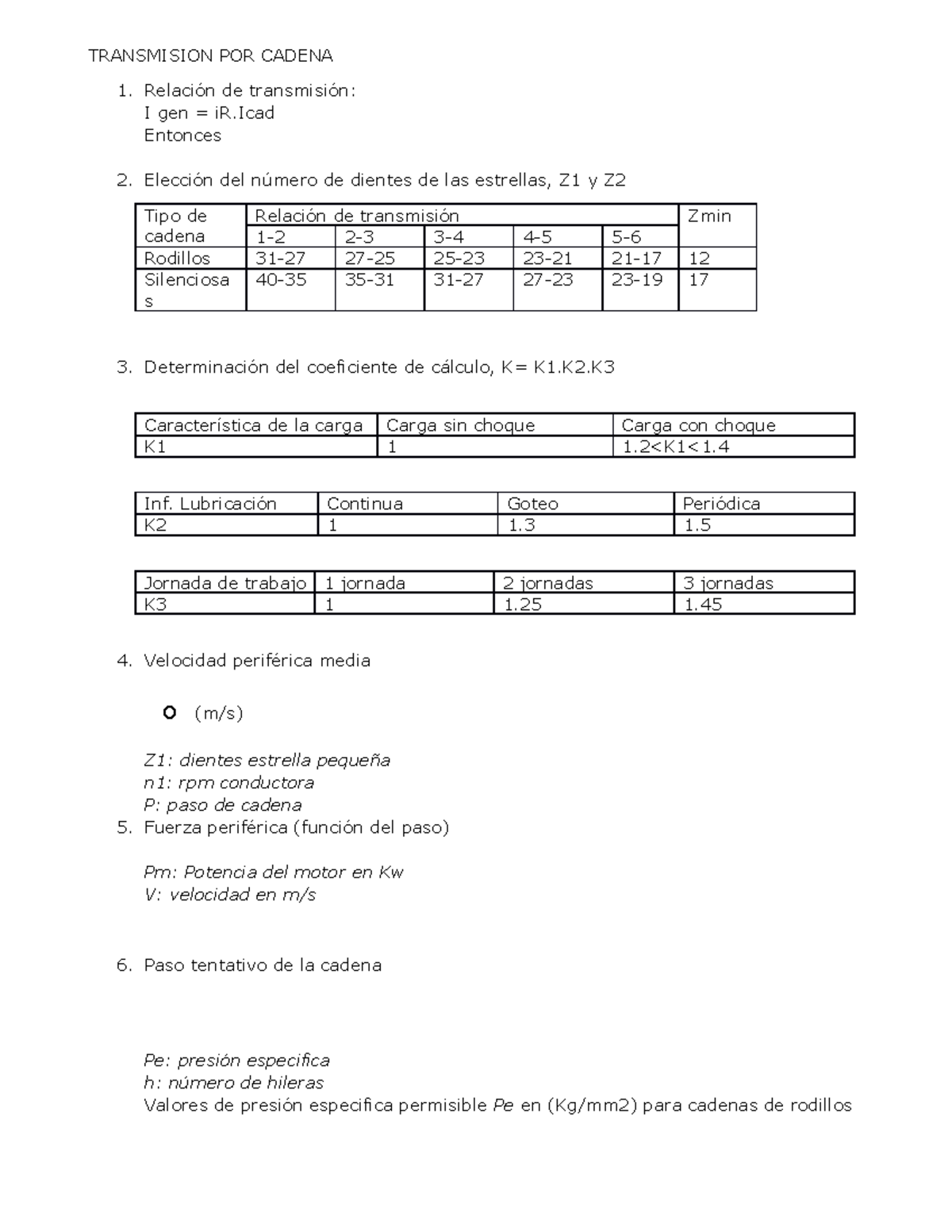 Diseño transmision por cadena - TRANSMISION POR CADENA Relación de ...