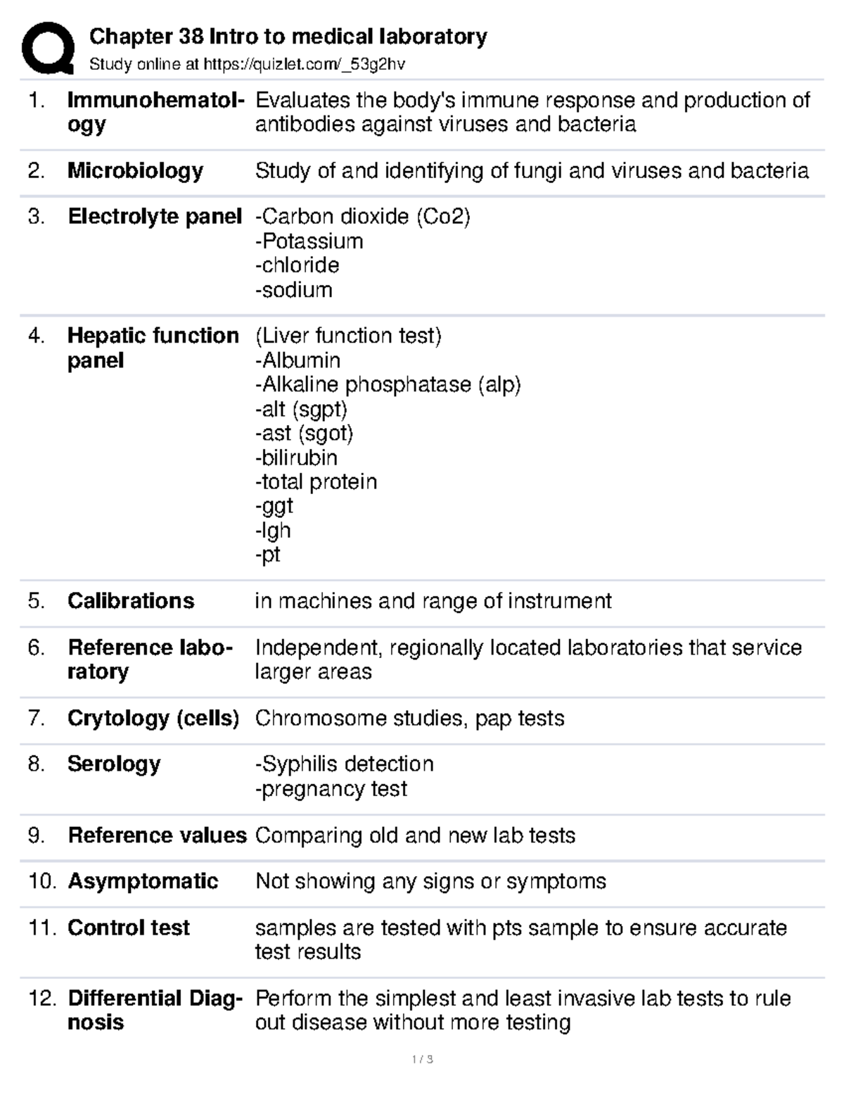 Chapter 38 Intro to medical laboratory Chapter 38 Intro to medical