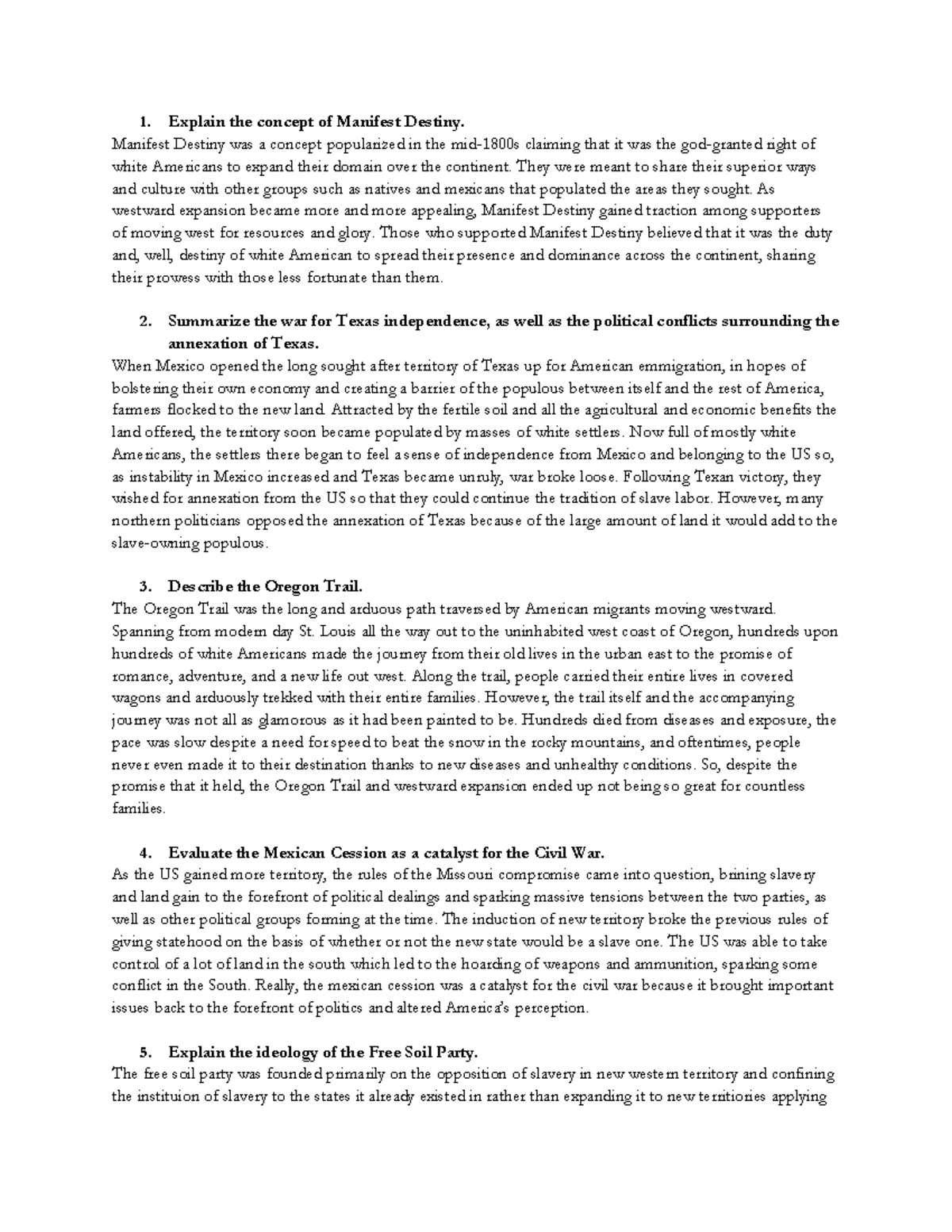 Western Expansion DQs - Explain the concept of Manifest Destiny ...