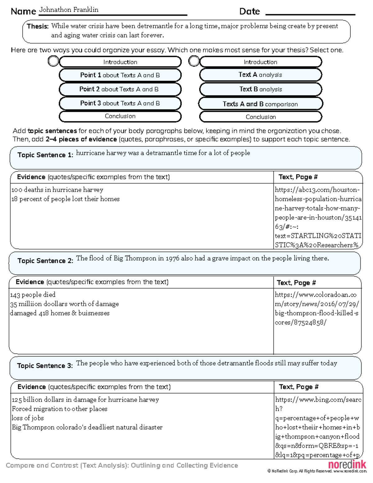 Compare+and+Contrast+(Text+Analysis) Outlining+and+Collecting+Evidence ...