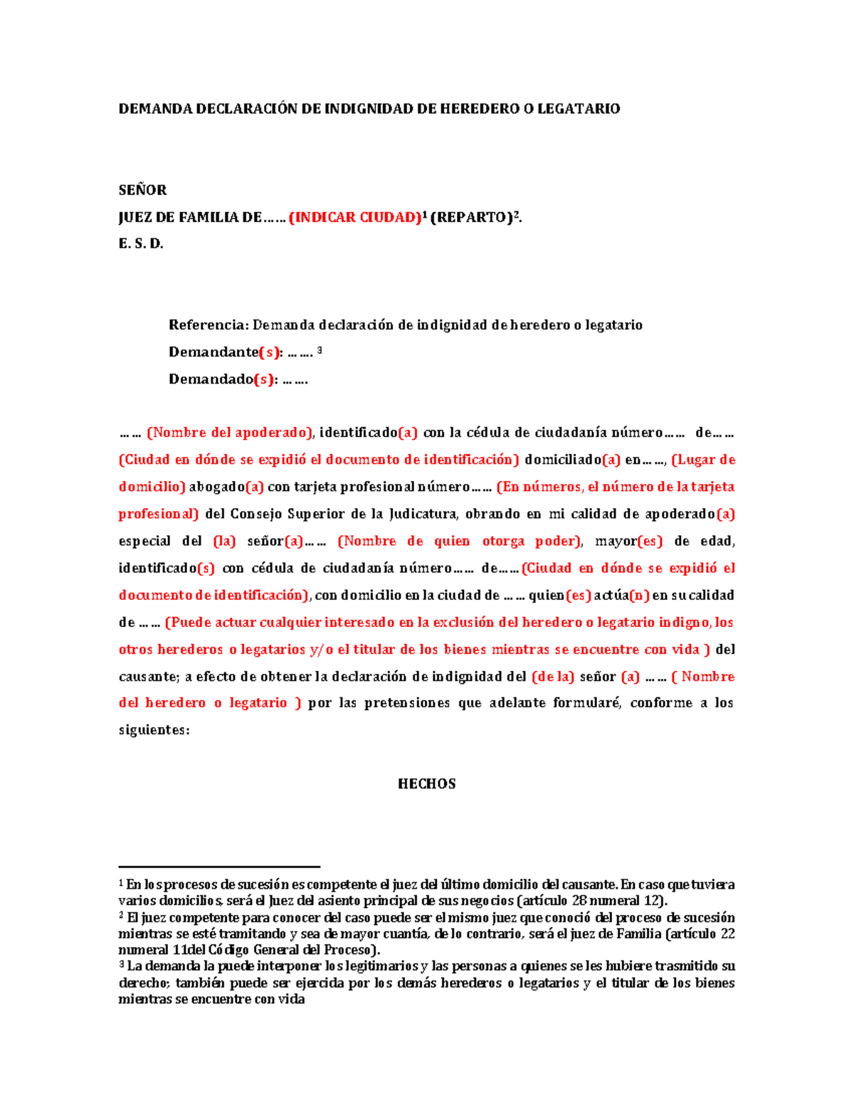 Guía Demanda De Declaración De Indignidad De Heredero O Legatario ...