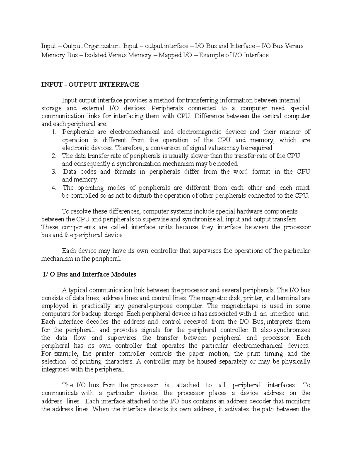 Input – Output organaization in a computer memory( fundamentals ...