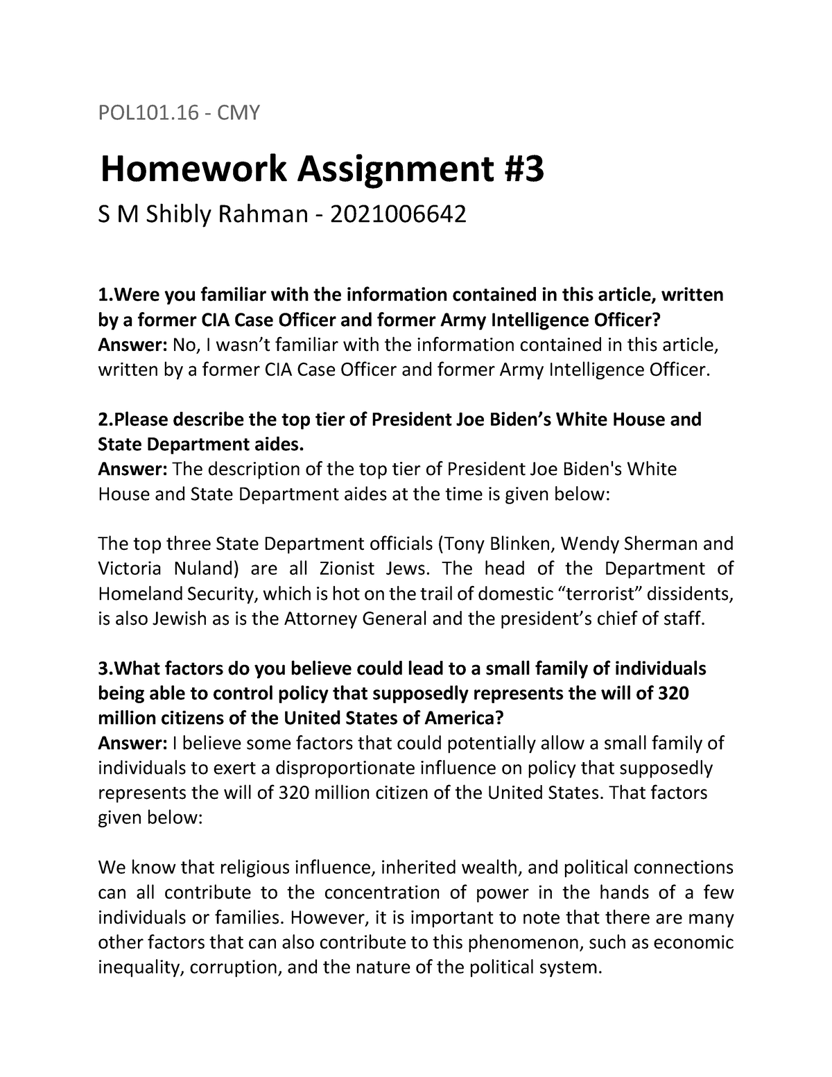 Pol 101 Assignment 03 - Pol101 - POL101 - CMY Homework Assignment S M ...