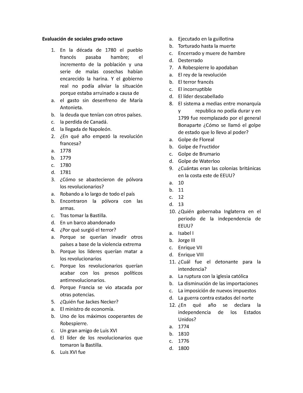 Evaluación De Sociales Grado Octavo Y El Gobierno Real No Podía Aliviar La Situación Porque 3979