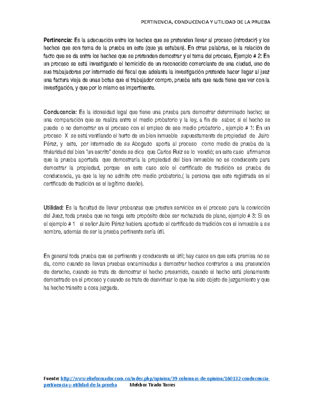 Caracteristicas De La Prueba PERTINENCIA CONDUCENCIA Y UTILIDAD DE 